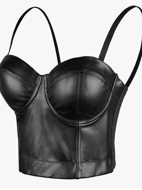 ELLACCI Faux Leather Crop Top Corset Bralette Black - Women’s Large 40/90 - NWT